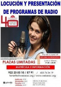 CARTEL LOCUCIÓN Y PRESENTACIÓN DE PROGRAMAS DE RADIO SEMANA DEL 9 AL 13 DE OCTUBRE